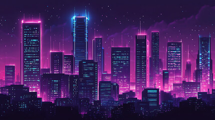 Sticker - A cyberpunk cityscape at night, with neon lights glowing in the sky and skyscrapers reaching into the darkness