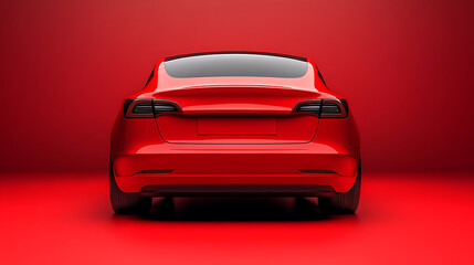 Aufkleber - Back view of a generic and unbranded red car isolated on a red background