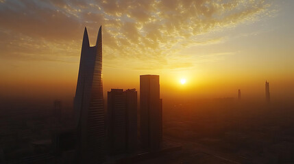 Poster - The sunset over the advanced buildings in King Abdullah Financial District, Riyadh, Saudi Arabia