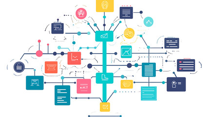 Poster - Abstract business hierarchy structure diagram virtual workflow automation mindmap