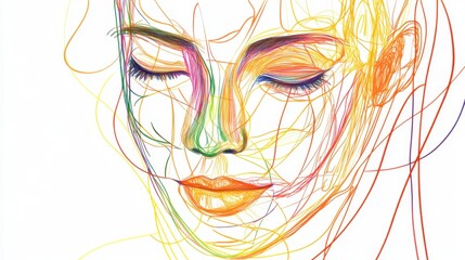 Wall Mural - line art of abstract human face in minimalist style, continuous lines on a bright white background