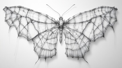 Wall Mural - line art of detailed butterfly wings, delicate lines forming patterns, against a clean white backdro