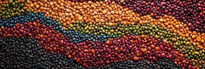 Aufkleber - An intricate arrangement of colorful beans, lentils, and seeds forms a striking abstract pattern full of diverse hues and textures. Generative AI