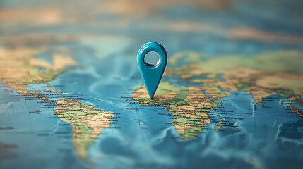 Poster - Blue location pin on digital world map indicating navigation and geolocation technology