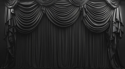 Wall Mural - Black stage curtains elegantly draped dramatic theatrical background