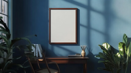 Poster - Blank framed a2 poster mockup on stylish apartment wall ready for customization 3d rendering
