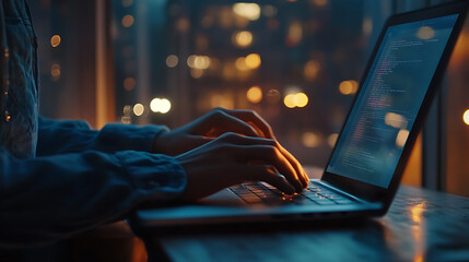 Poster - Freelance writer typing article on laptop online journalism and blogging concept