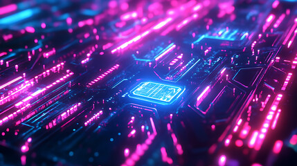 Leinwandbilder - Futuristic cyberpunk cityscape with glowing neon lights and holograms dystopian concept art