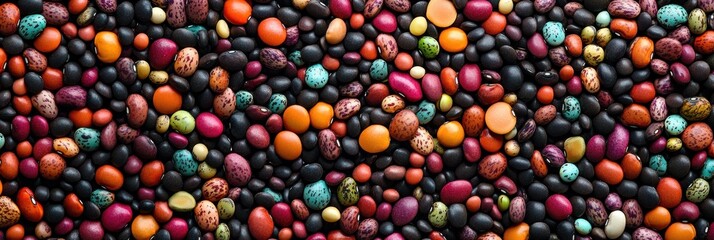 Aufkleber - A vibrant arrangement of colorful beans, lentils, and seeds forms a striking abstract pattern that captivates the eye. Generative AI