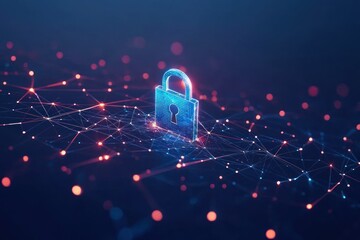 Aufkleber - Digital Lock Icon on a Network of Lines and Points