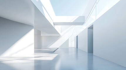 Leinwandbilder - Minimalist white architectural sketch of modern building interior, perspective view