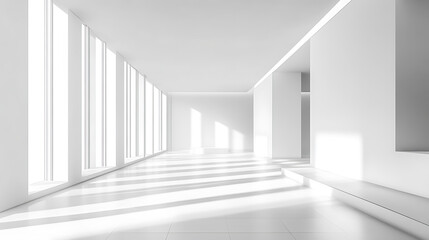 Leinwandbilder - Minimalist white architectural sketch of modern building interior, perspective view