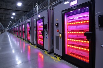 Poster - Row of Industrial Cabinets with Illuminated Interior