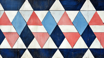 Aufkleber - Blue and white pattern with red triangles, stripes and dots in a geometric style