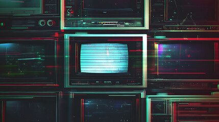Poster - Retro vhs scanlines and tv static noise overlay pattern pixel glitch texture dystopian backdrop