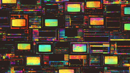 Wall Mural - Retro vhs scanlines and tv static noise overlay pattern pixel glitch texture dystopian backdrop