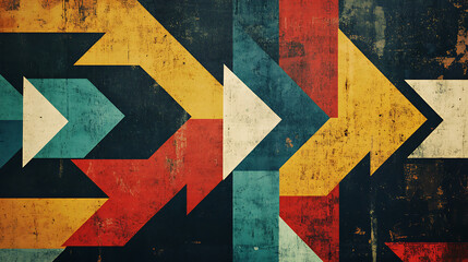 Poster - A retro-style background with textured arrows moving in one direction, representing progress and forward movement