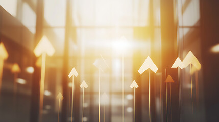 Aufkleber - A series of arrows pointing upwards on an office background, symbolizing growth and progress in business or education