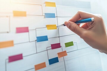 Aufkleber - A Hand Drawing a Flowchart on a Whiteboard with Colorful Sticky Notes