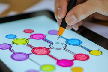 Poster - Hand Drawing a Colorful Circle Diagram on a Tablet