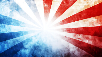 Poster - Abstract red, white and blue background with light rays in the center