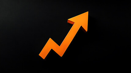 Aufkleber - An orange arrow pointing upwards on a black background going up in the shape of an upward graph