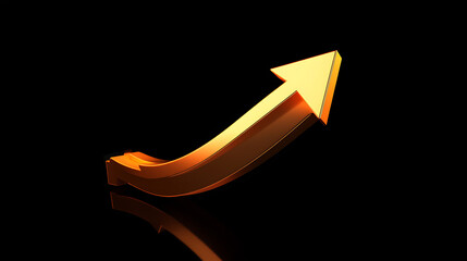 Aufkleber - An orange arrow pointing upwards on a black background going up in the shape of an upward graph