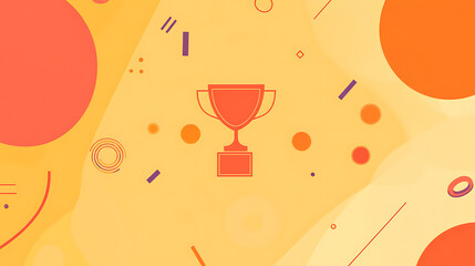 Poster - Orange background with simple line art of trophy and confetti An orange and yellow color scheme with a circular pattern