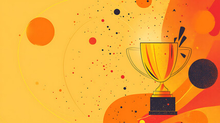 Poster - Orange background with simple line art of trophy and confetti An orange and yellow color scheme with a circular pattern