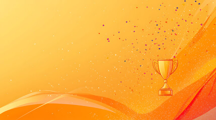 Poster - Orange background with simple line art of trophy and confetti An orange and yellow color scheme with a circular pattern