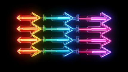 Aufkleber - Colorful neon arrows pointing in different directions, symbolizing the concept of direction and choice