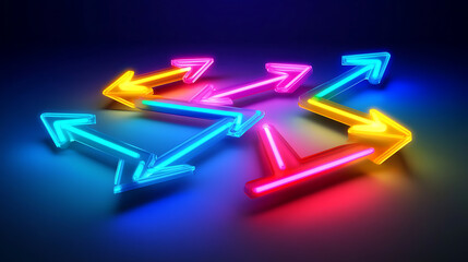 Poster - Colorful neon arrows pointing in different directions, symbolizing the concept of direction and choice