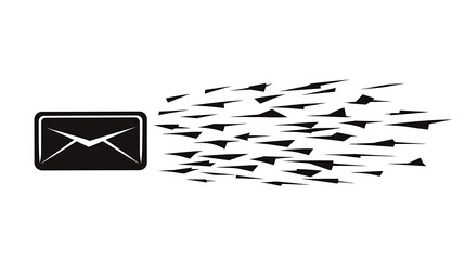 Poster - A black and white vector icon of an envelope separating it from another letter on a white background, representing mail delivery speed