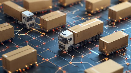Aufkleber - Efficient supply chain management concept featuring interconnected logistics, inventory control, and distribution networks, optimizing business operations and reducing costs