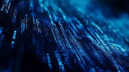 A close up of computer code on the screen, representing advanced software development and coding skills The background is dark with a blue glow from above