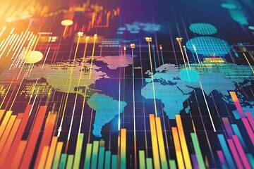 Aufkleber - World Map with Data Visualization and Colorful Bars