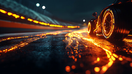 Sticker - Illuminated dark road with burning car tires on a race track, Concept car racing