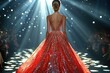 © upnowgraphics - A Woman in a Red Sequined Gown Walking on a Runway