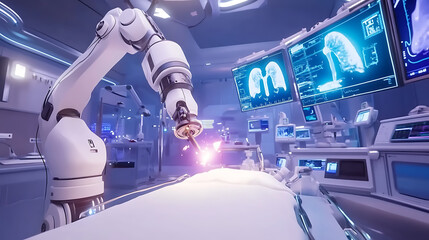 Aufkleber - Advanced robotic arm performing surgery in high-tech operating room