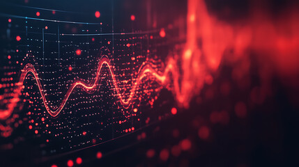 Aufkleber - Red heart beat monitor line with light effect on dark background