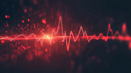 Poster - Red heart beat monitor line with light effect on dark background