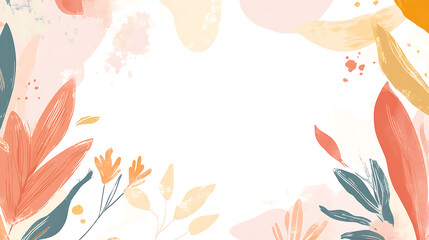 Poster - Autumn-themed rectangular frame border illustration with a white background, a simple and clean design, an autumn color palette, with copy space in the center