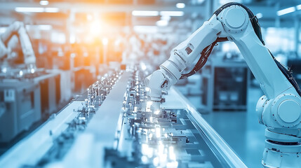 Aufkleber - Automated car production line with robotic arms in modern factory