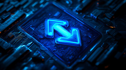 Aufkleber - Blue arrow up and down icon with digital background, business growth concept, stock market or online trading illustration