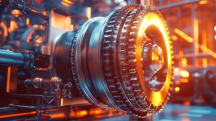 Poster - Factory installed industrial gas turbine engine, High-tech engineering equipment used for power generation and mechanical applications
