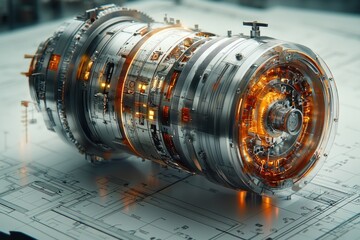 Poster - Close-Up of a Detailed Futuristic Mechanical Device