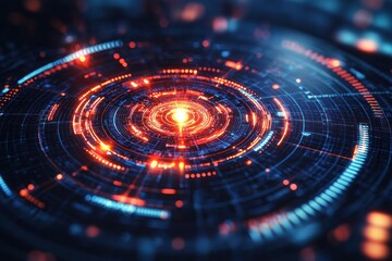 Leinwandbilder - Abstract Circular Interface with Glowing Red and Blue Lines
