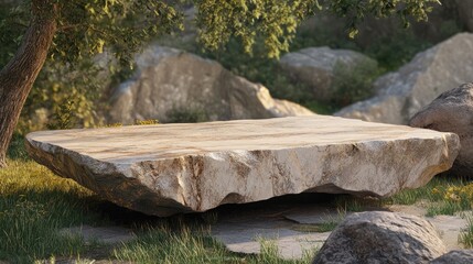 Poster - 3D Rendering of a Natural Stone Slab Podium
