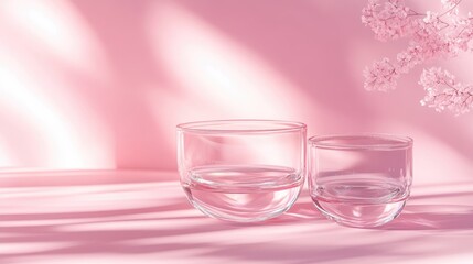 Poster - 3D glass product showcase against a pink backdrop