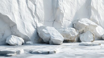 Aufkleber - Minimalist geometric background featuring stone and rock shapes ideal for podium display or showcasing products Textured white stone slabs create a visually appealing backdrop rendered in 3D